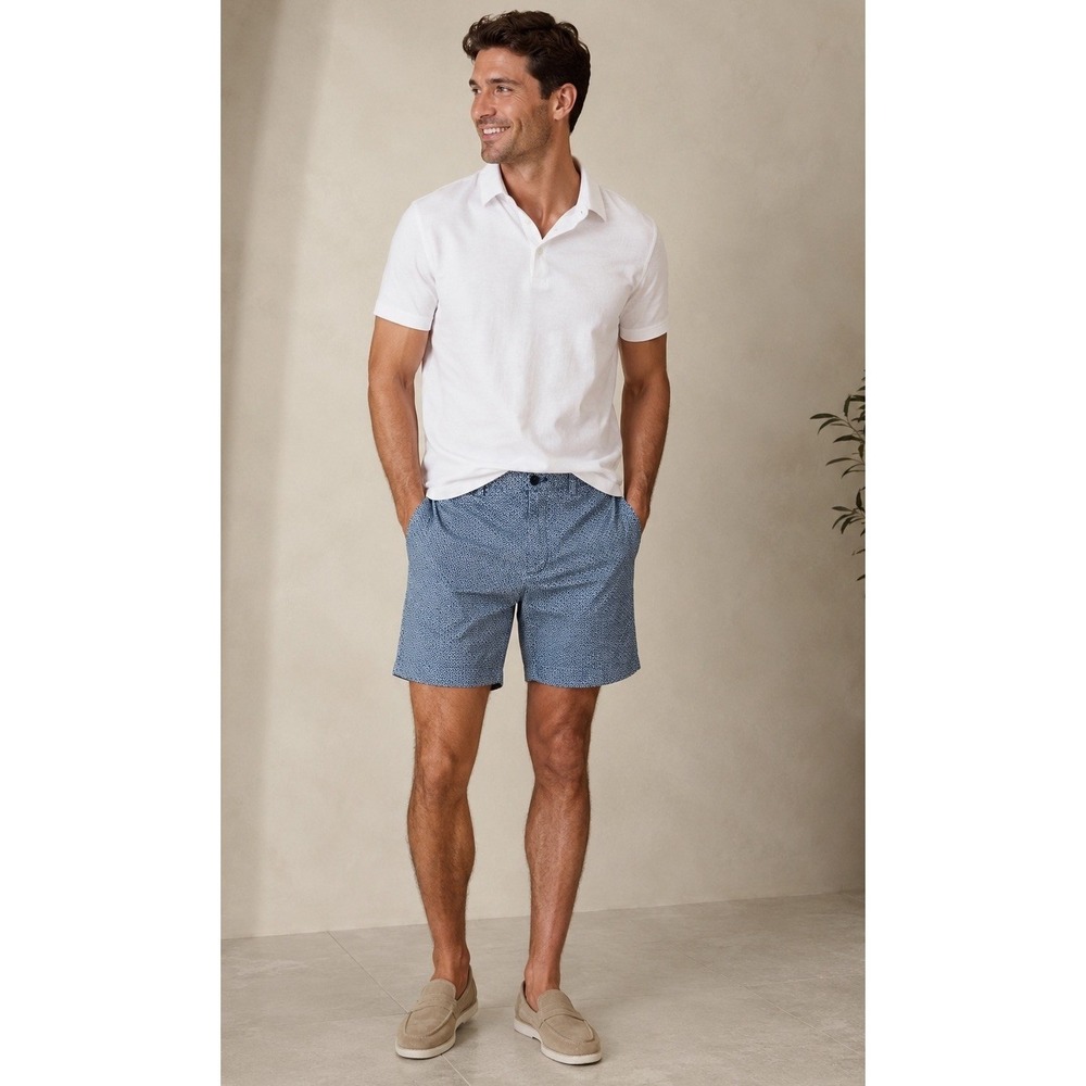 Banana Republic Men's Aiden Shorts 34 Golf Blue Graphic Athletic Chino Preppy